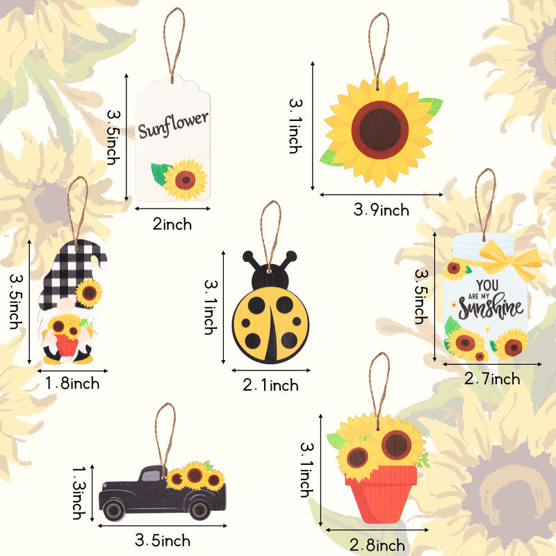 WATINC 31Pcs Sunflower Gnome Hanging Wooden Ornament Set, Summer Gnome Element Plaid Pendant Crafts Decor Supplies, Wood Tags Embellishments with Rope for Holiday Hawaiian Party Decoration (10 Styles) - NewNest Australia