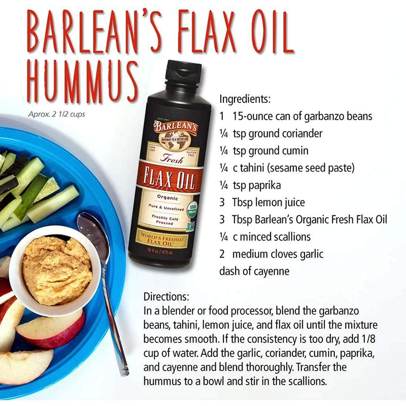 Barlean's Fresh Flaxseed Oil from Cold Pressed Flax Seeds - 7,640mg ALA Omega 3 Fatty Acids for Improving Heart Health - Vegan, USDA Organic, Non-GMO, Gluten Free - 12-Ounce - NewNest Australia