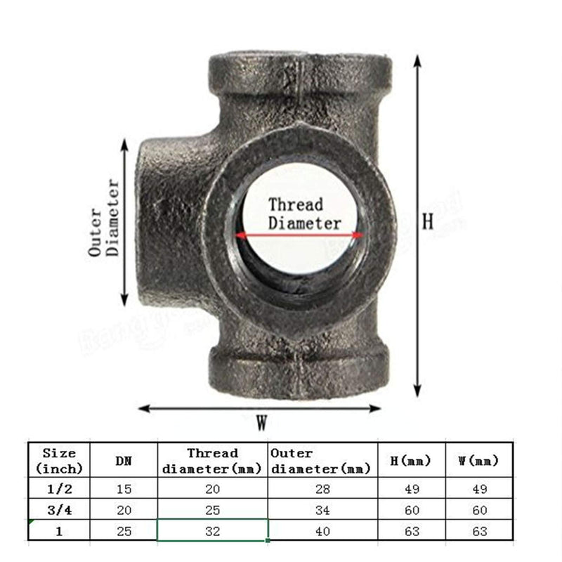 Jessica welcomes you 1" 5 Way Pipe Fitting Malleable Iron Dark gray Outlet Cross Female Tube Connector,DIY Retro Furniture Threaded Pipes and Fittings (1 Inch) - NewNest Australia