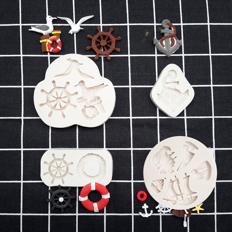 Anchor and Rudder Fondant Moulds ( 5 Pcs ), Seagull Sailing Boat Hook Cake Decoration Silicone Mold, Used for Cupcake Decoration, Sugar Craft Glue, Chocolate, DIY Polymer Clay Molds for Children Anchor & Rudder Fondant Molds(LJ93) - NewNest Australia