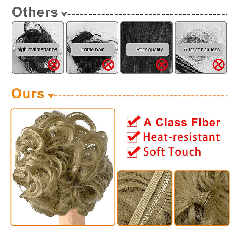 Messy Bun Hair Piece Scrunchies Extension Curly Wavy Updo Hairpieces Synthetic Chignon Ponytail Hair Accessories for Women Girls (Dark Black) 1 PCS 1# Dark Black - NewNest Australia