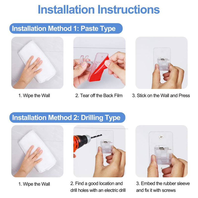 8PCS No Drill Curtain Rod Brackets Upgraded Curtain Rod No Drilling Self Adhesive Curtain Rod Hooks with Screws, Nail Free Adjustable Curtain for Poles Less Than 4cm in Diameter (Transparent) Transparent - NewNest Australia