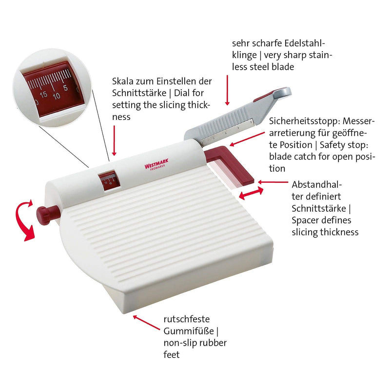 NewNest Australia - Westmark Germany Multipurpose Stainless Steel Cheese and Food Slicer with Board and Adjustable Thickness Dial (White) - Multicolor 