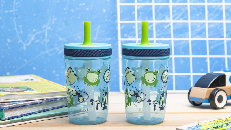 Zak Designs Kelso 15 oz Tumbler 2pc Set, ( Campout ) Non-BPA Leak-Proof Screw-On Lid with Straw Made of Durable Plastic and Silicone, Perfect Baby Cup Bundle for Kids - NewNest Australia