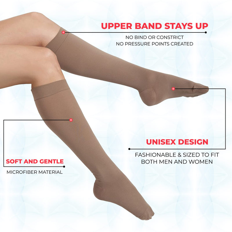 MAXAR Unisex Knee High Dress & Travel Support Socks, Graduated Compression 12-15 mmHg, Helps Reduce Tiredness, Aching & Swelling of Legs, Closed Toe (Beige, Small) S Beige - NewNest Australia