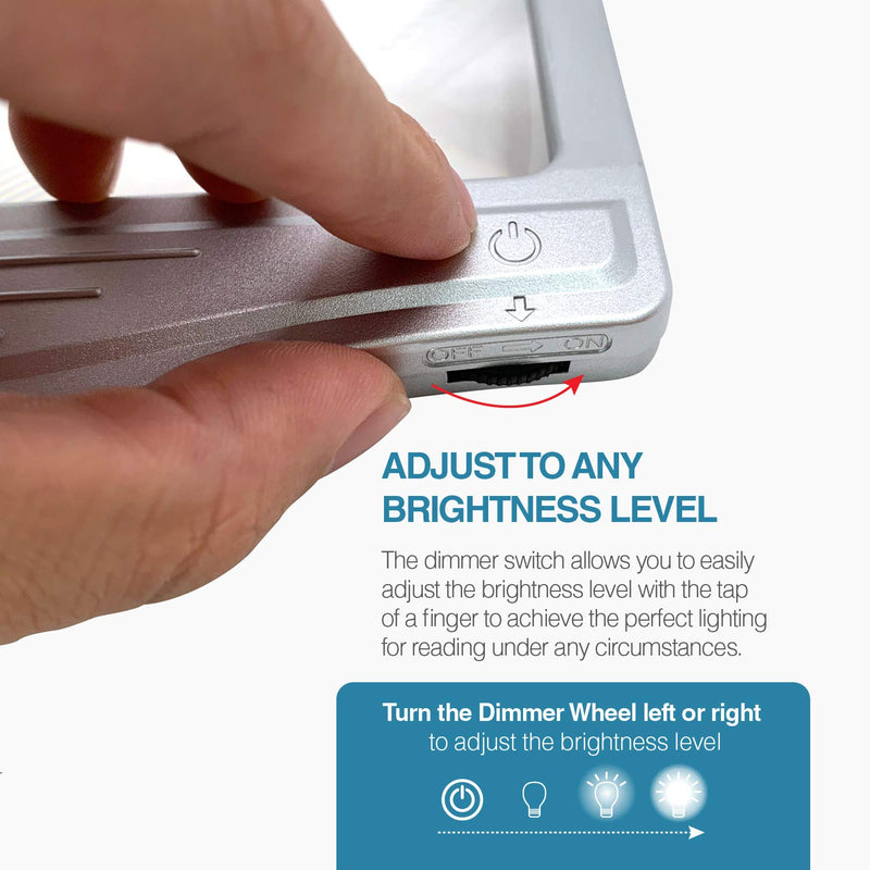 MagniPros 3X Large Ultra Bright LED Page Magnifier with 12 Anti-Glare Dimmable LEDs (Provide More Evenly Lit Viewing Area & Relieve Eye Strain)-Ideal for Reading Small Prints & Low Vision & Aging Eyes Silver - NewNest Australia