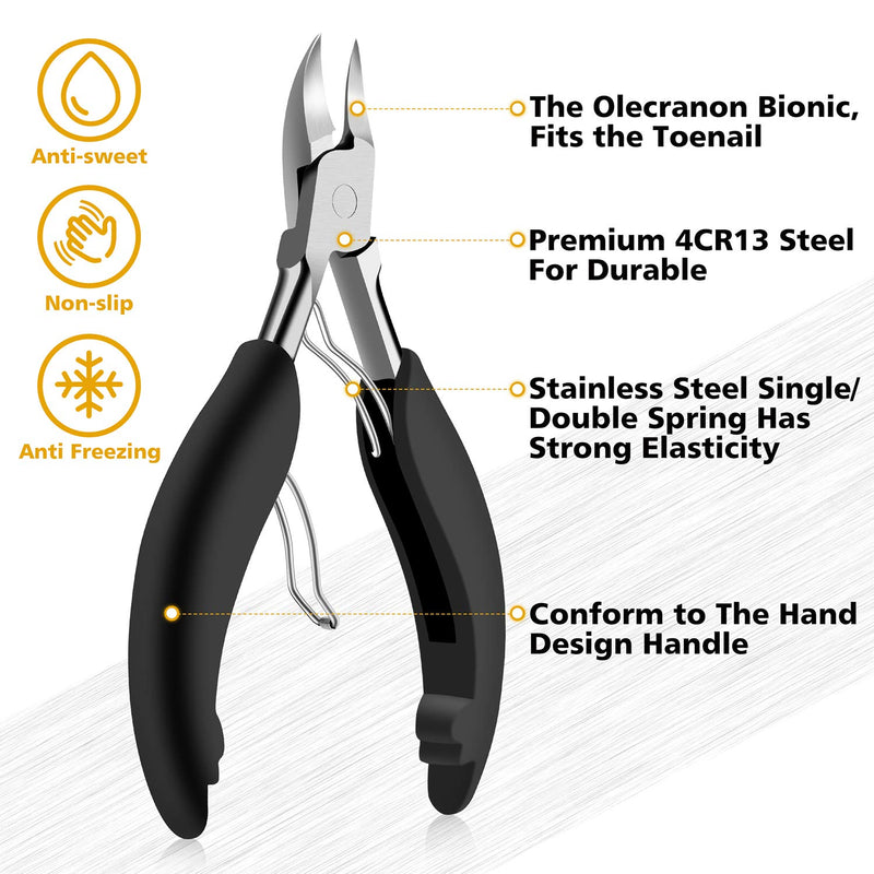 Toe Nail Clipper for Ingrown or Thick Toenails, Toenails Trimmer and Professional Podiatrist Toenail Nipper for Seniors with Surgical Stainless Steel Surper Sharp Blades Lighter Soft Handle Black - NewNest Australia