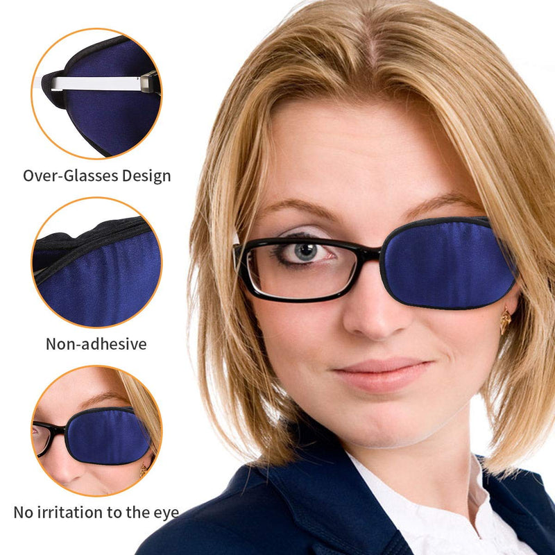 eZAKKA Eye Patches for Adults, Eye Patch for Glasses, Silk Patch for Lazy Eye Amblyopia Strabismus and After Surgery (Black with White Star+Navy) Black With White Star+navy - NewNest Australia