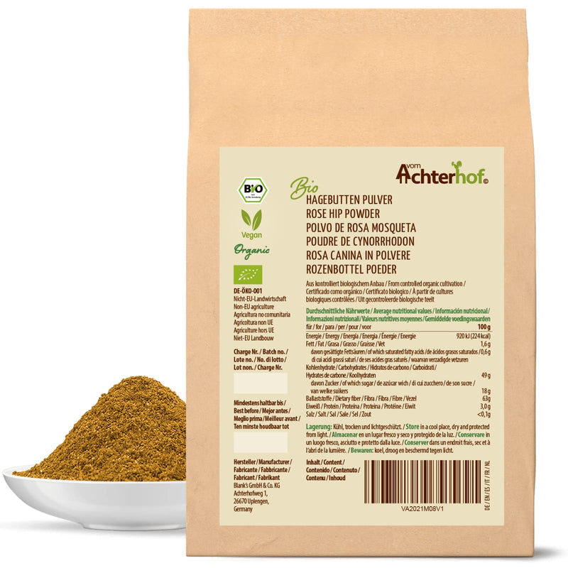 Rosehip powder organic 1000g | whole ground rose hip | fruity, sweet-spicy aroma | 100% organic rose hip powder in raw food quality | from the Achterhof 1 kg (pack of 1) - NewNest Australia