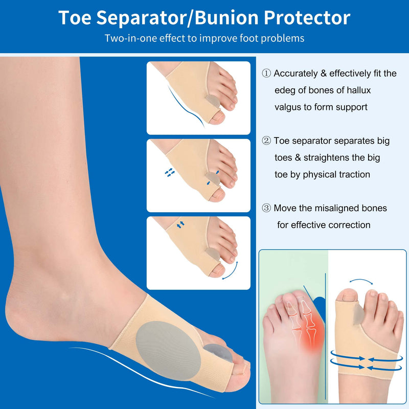 Bunion Corrector Big Toe Separator Bunion Splint Sleeve 1 Pair of Bunion Relief Sleeve with Silicone Bunion Pad Protector,Scientific Correction of Bunion Day and Night Wearable (Beige & Large) L Beige - NewNest Australia