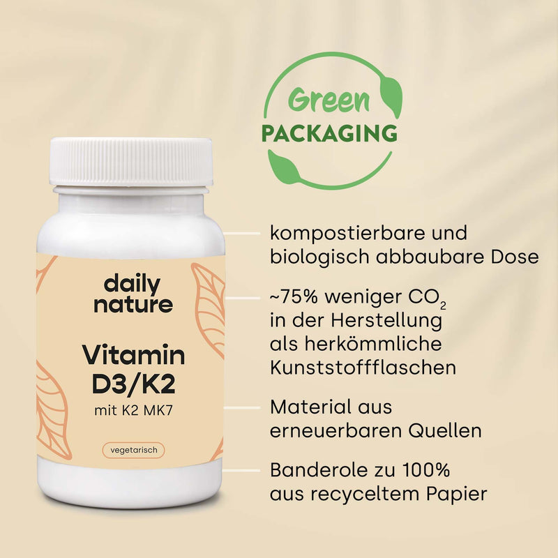 dailynature Vitamin D3 + K2 | 180 tablets each with 5,000 IU D3 in high doses + 100 µg K2 | Dietary supplement - vegetarian, without unwanted additives, gluten-free & lactose-free | laboratory tested - NewNest Australia
