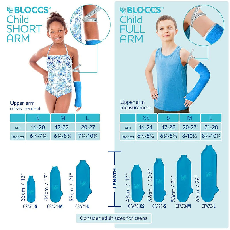 Bloccs Waterproof Cover for Plaster Cast Arm, Swim, Shower & Bathe. Watertight Protector - #CFA73-XS - Child Full Arm (Extra Small) XS Single - NewNest Australia