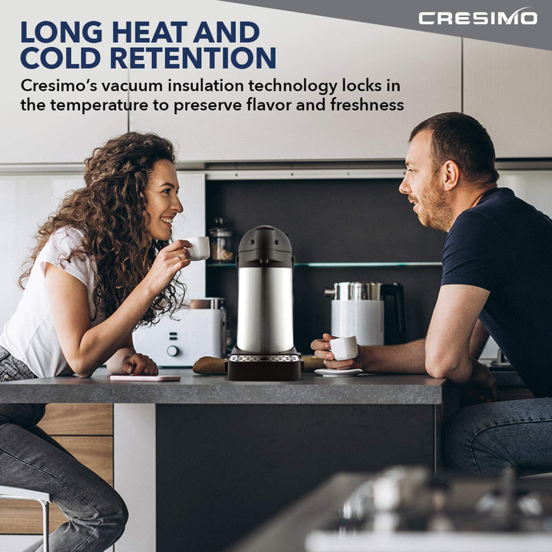 Cresimo 74 Ounce (2.2 Liter) Airpot Thermal Coffee Carafe/Lever Action/Stainless Steel Insulated Thermos / 12 Hour Heat Retention / 24 Hour Cold Retention (Airpot with Drip Tray) 2.2L with Drip Tray - NewNest Australia