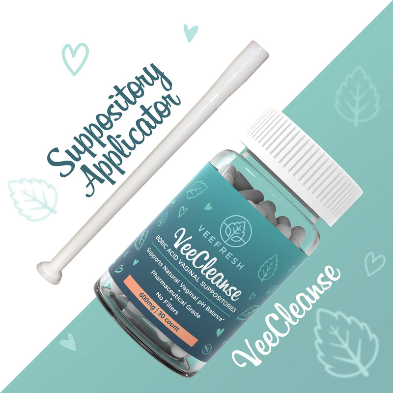 VeeFresh - VeeCleanse Boric Acid Vaginal Suppositories + Suppository Applicator - Vaginal pH Balance Suppositories - Vaginal Odor Control - Feel Fresh, Feminine and Confident - NewNest Australia