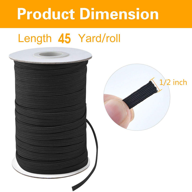 Coopay 45 Yards Length 1/2" Width Elastic Cord Elastic Bands Elastic Rope Heavy Stretch Elastic Spool Knit for Sewing (Black, 1/2 Inch) Black - NewNest Australia