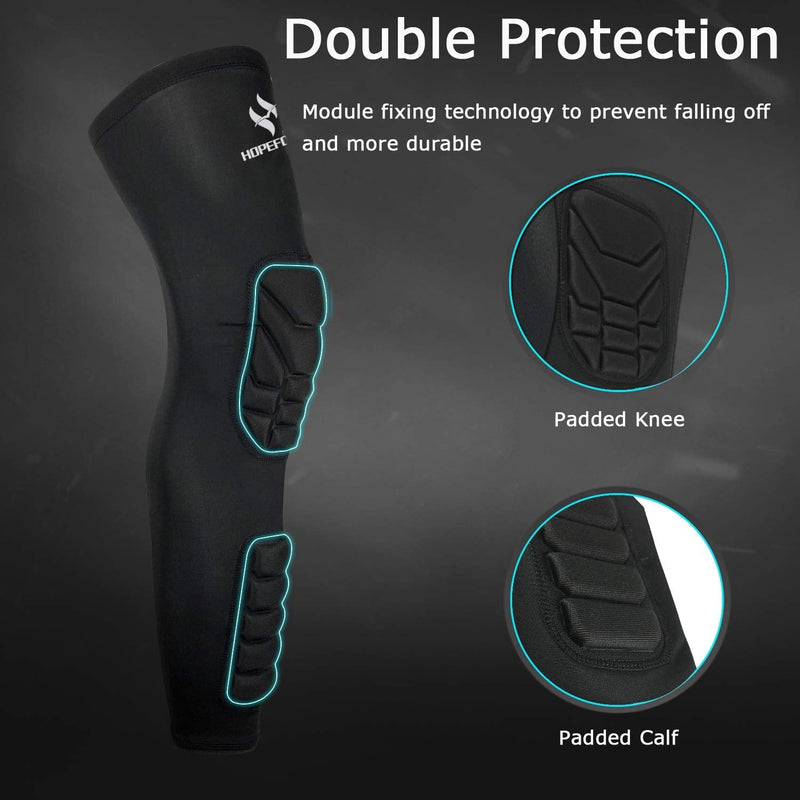 HOPEFORTH Knee Calf Padded 2 Pack Compression Leg Sleeve Thigh Sports Protective Gear Shin Brace Support for Football Basketball Volleyball Soccer Baseball Tennis Black Padded Knee Calf XX-Large - NewNest Australia