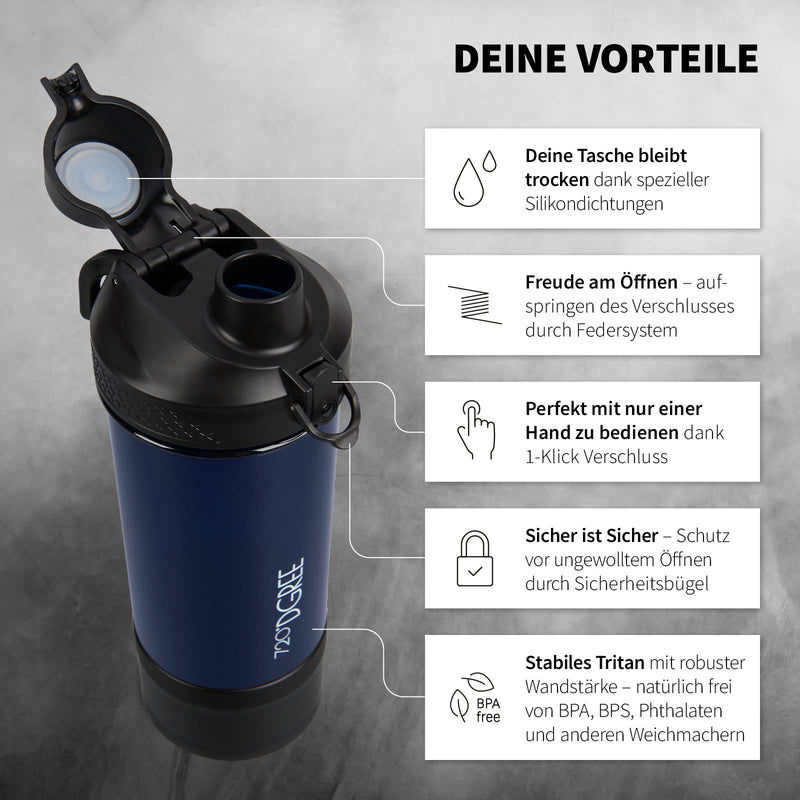 720°DGREE Protein Shaker “uberShaker” - 550ml - Premium protein shaker with powder compartment - Leak-proof, BPA-free - Shaking cup, mixing cup for creamy protein shakes, gym, workout, nutrition Sapphire Blue - Blue incl. container - NewNest Australia
