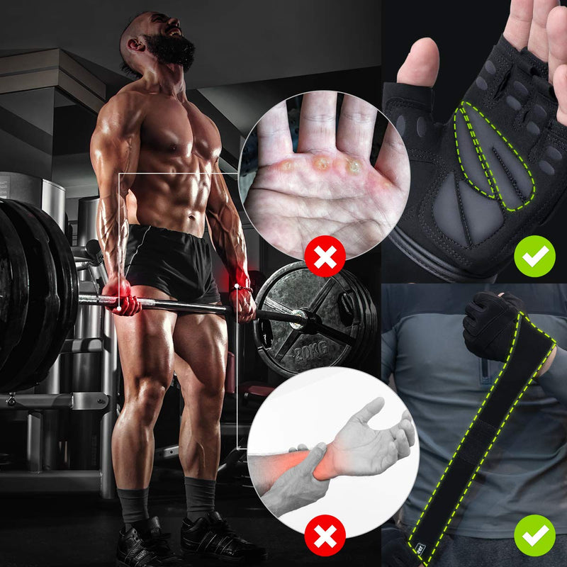 Trideer Padded Workout Gloves for Men - Gym Weight Lifting Gloves with Wrist Wrap Support, Full Palm Protection & Extra Grips for Weightlifting, Exercise, Cross Training, Fitness, Pull-up Black XL (8.6-9.25 in) - NewNest Australia