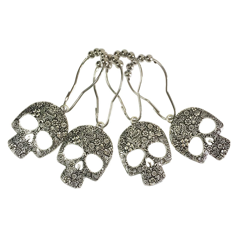 ZILucky Set of 12 Sugar Skull Shower Curtain Hooks Decorative Home Bathroom Stainless Steel Rustproof Skeletons Shower Curtain Rings Decor Accessories (Silver) Silver - NewNest Australia