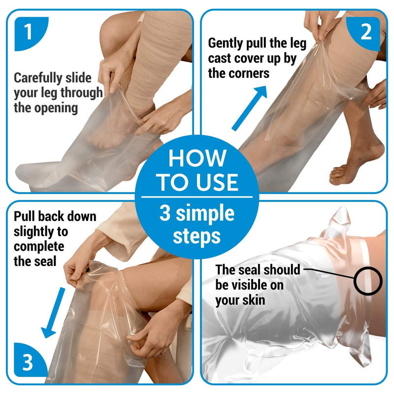 Waterproof Leg Cover for Shower - 【100% Watertight Seal】 - Reusable Full Leg Cast Cover for Shower Adult Knee, Ankle, Foot - 2pk - Easy to use - NewNest Australia