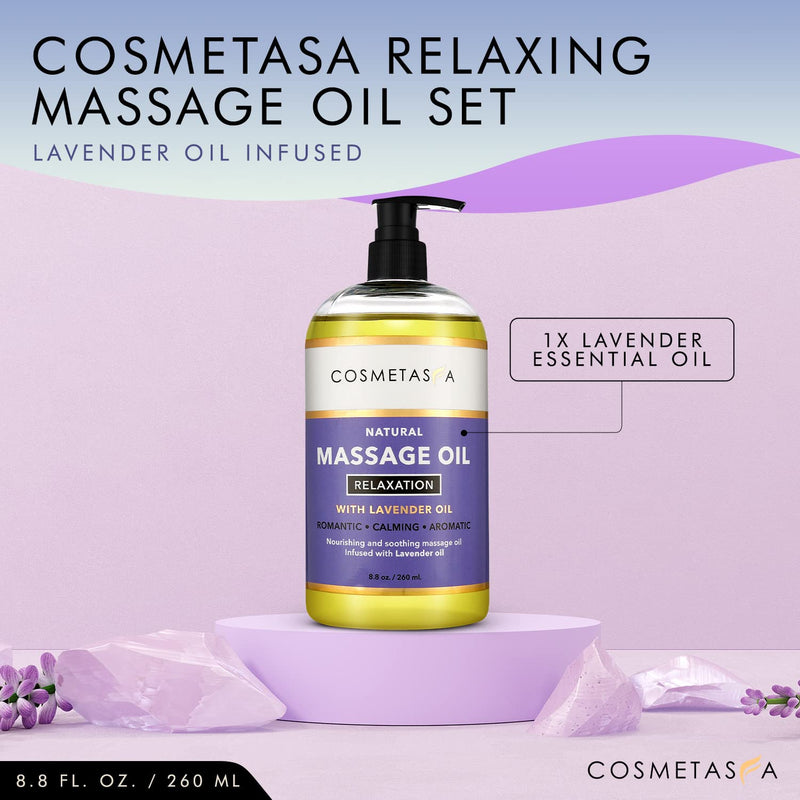 Lavender Relaxation Massage Oil - No Stain 100% Natural Blend of Spa Quality Oils for Romantic, Calming, Aromatic, Soothing Massage Therapy 8.8 oz by Cosmetasa 8.8 Fl Oz (Pack of 1) - NewNest Australia