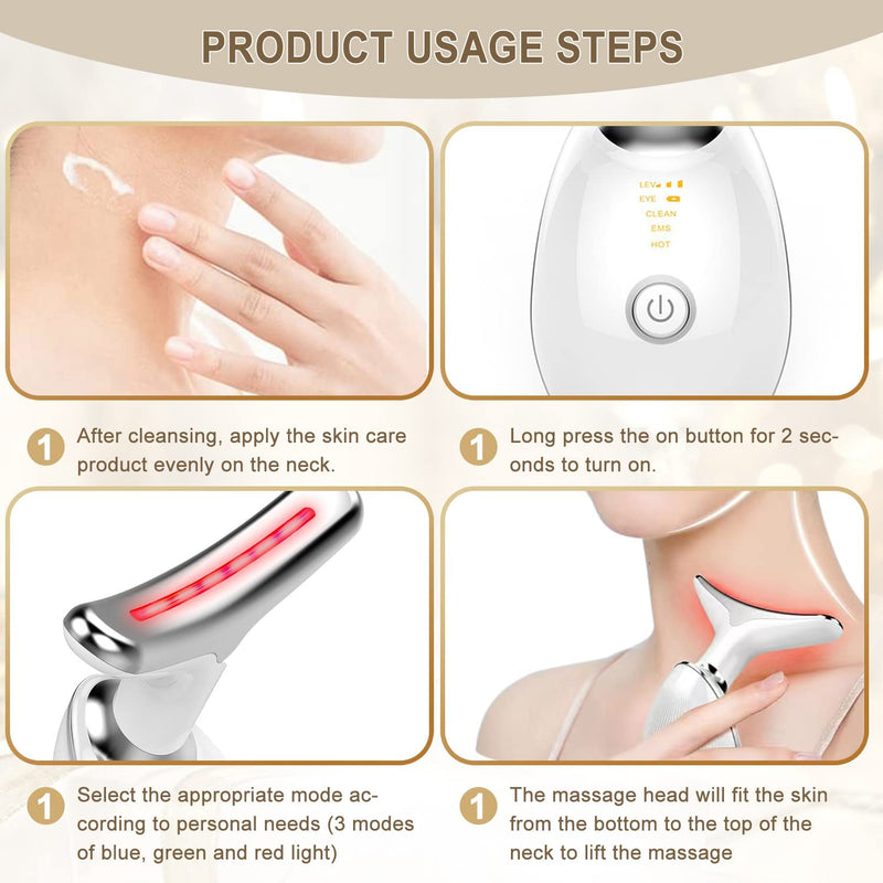 Coobes Electric Facial Massager Anti-Wrinkle, Neck Face Firming Device, Face Against Wrinkles Beauty Meter, Ems Facial Care Device Anti-Wrinkle Device For Women. (3 Color Led Modes) 3 Color Led Modes - NewNest Australia