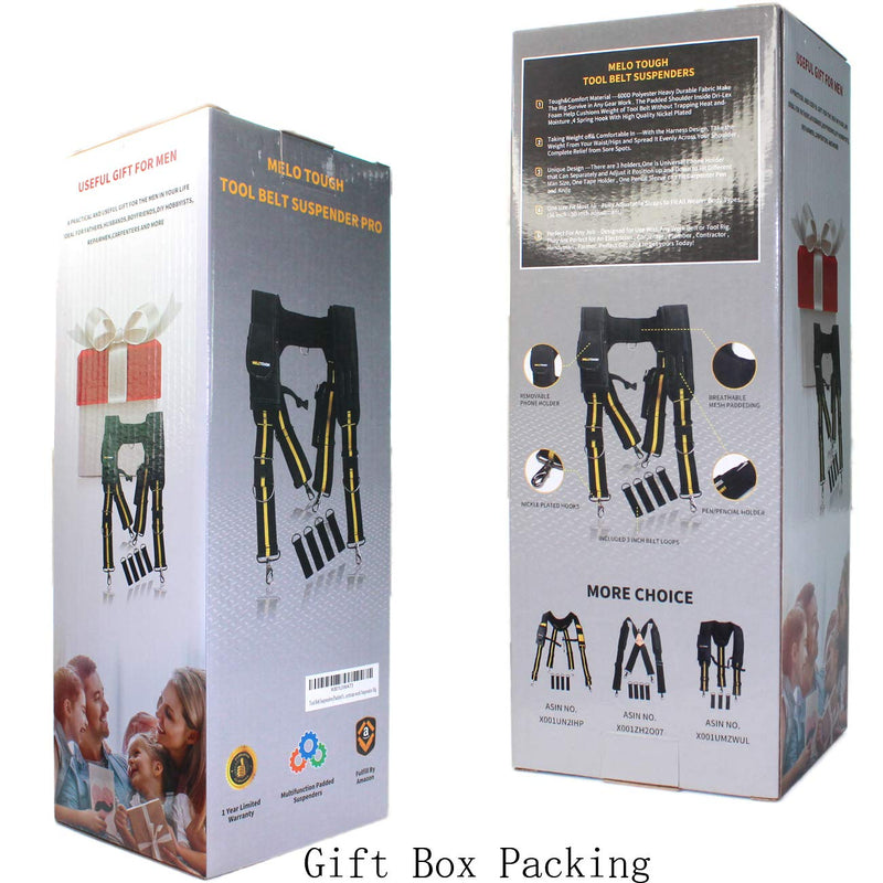 Melo Tough Suspenders Tool Belt Suspenders with Large Moveable Phone Holder, Pencil Holder, Adjustable Size Padded Suspenders (Yellow) H back - NewNest Australia
