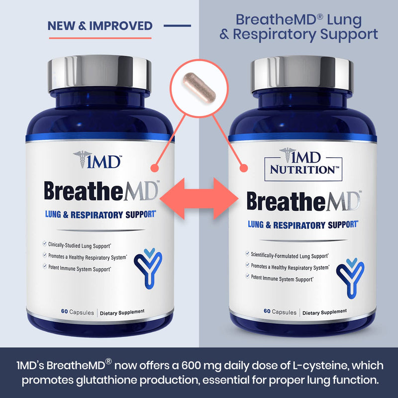 1MD Nutrition BreatheMD | Lung and Respiratory Support Supplement | Promotes a Healthy Immune System | with Elderberry, Chromium, and L-Cysteine | 60 Ct. 60 Count (Pack of 1) - NewNest Australia