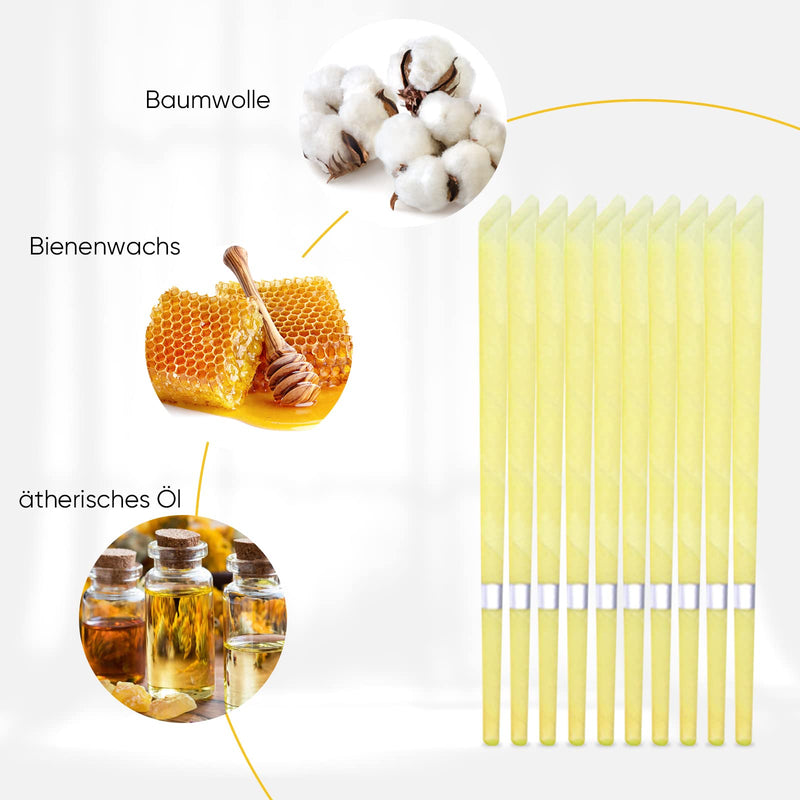 Pack of 10 beeswax ear candles, natural ear candles for cleaning, non-toxic, cylindrical with safety filter, protective discs and cotton swabs - NewNest Australia