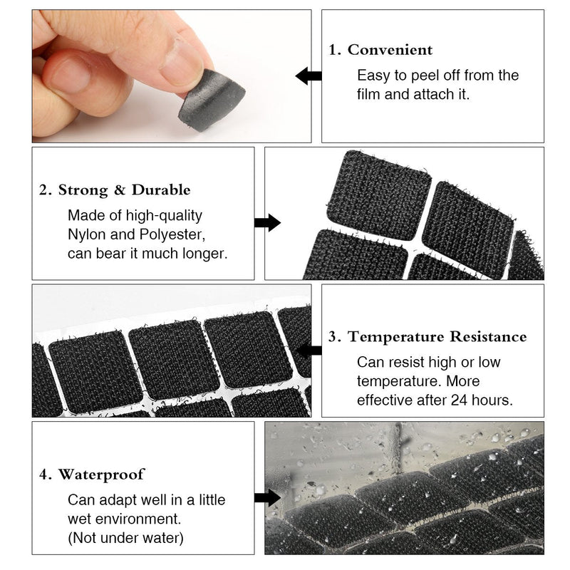 Self Adhesive Dots, 0.59 Inch Diameter 1600pcs(800Pairs) Strong Sticky Hook Tapes, Square Adhesive Back Loop Nylon Strips with Waterproof Coin Glue Fastener,Perfect for School,Office,DIY-Black Black-SE - NewNest Australia