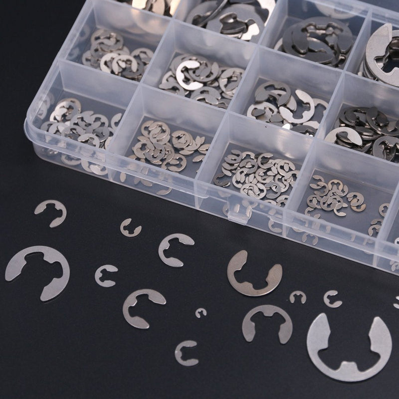 Hilitchi 380-Pcs [14-Size] E-Clip Circlip External Retaining Ring Assortment Set - 304 Stainless Steel - NewNest Australia