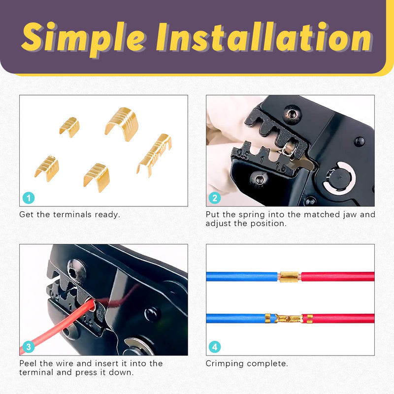 Swpeet 525Pcs Gold TC-1 TC-A TC-B TC-C TC-T Non-Insulated U Shape Wire Crimp Copper Terminal Connerctor Kit, Ring Lugs Crimp Cable Terminal for Crimp Solid Wires or Stranded Wires - NewNest Australia