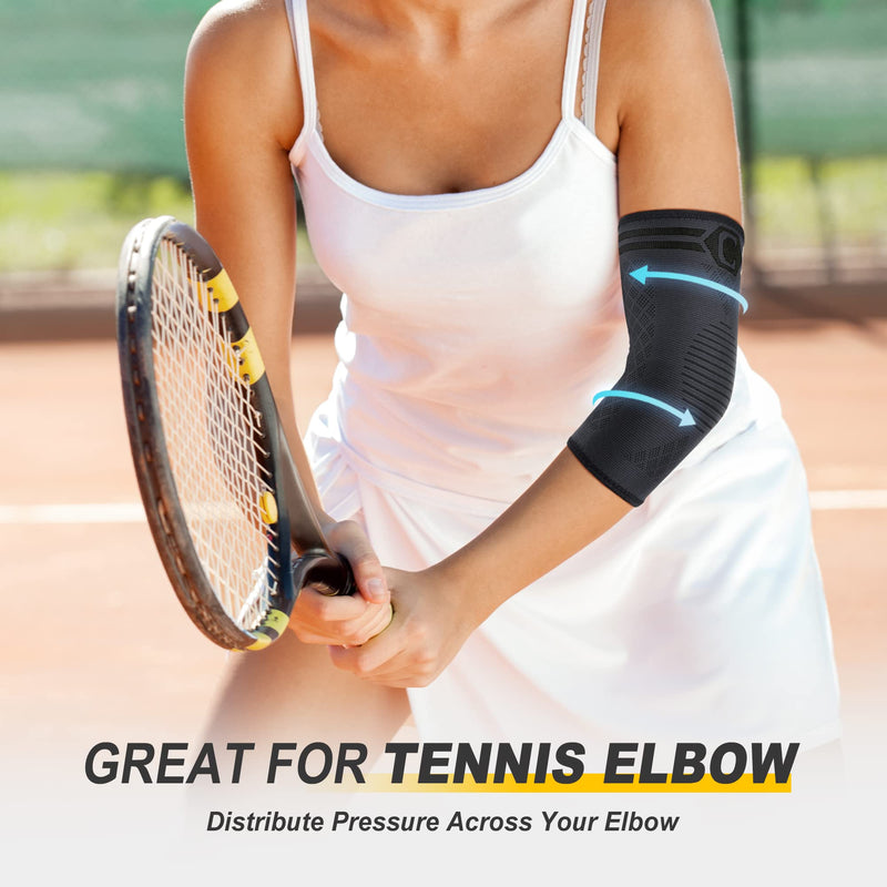 CAMBIVO Elbow Support Brace for Men & Women 2 Pack, Tennis Elbow Support Strap & Anti-slip Elbow Sleeves for Weightlifting, Arm Support, Golfers Elbow, Tennis Elbow, Tendonitis L Black - NewNest Australia