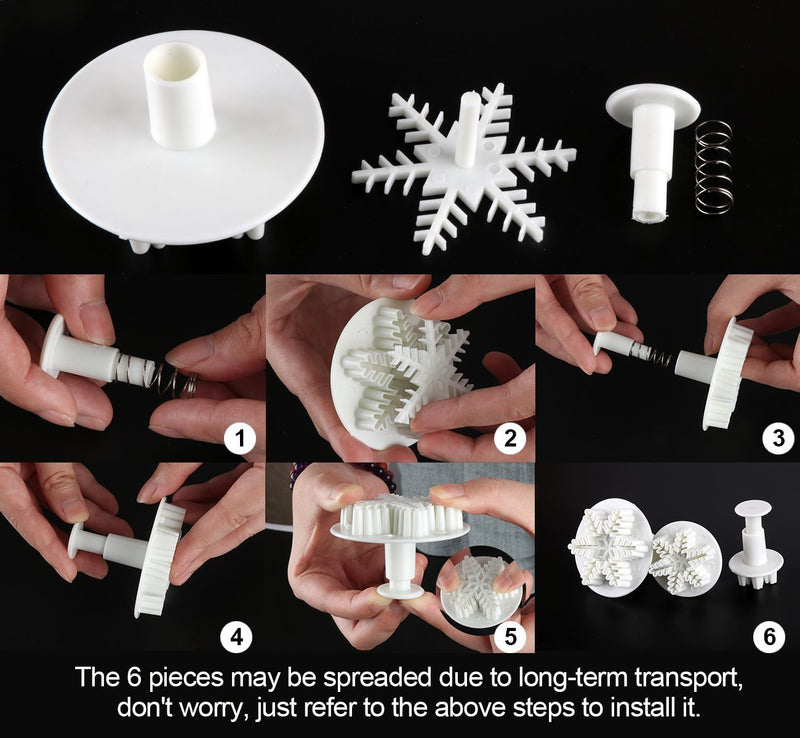 NewNest Australia - ilauke 6PCS Snowflake Cookie Cutters Decorating Fondant Embossing Tool Snowflake Plunger Cake Cutter 