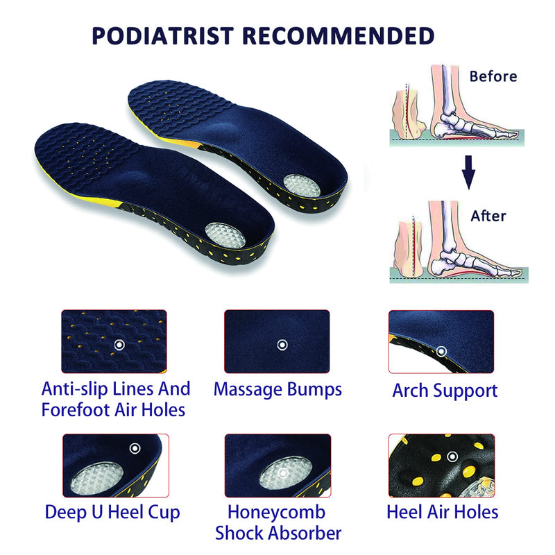 Plantar Fasciitis Insoles for Men and Women, 265mm Adaptable Hard Arch Support Shoe Inserts, 1 Pair of Orthotic Shoe Insoles for Flat Foot Pain Relief, EVA Athletic Gel Insoles for Work Boots UK 7-10 M - NewNest Australia