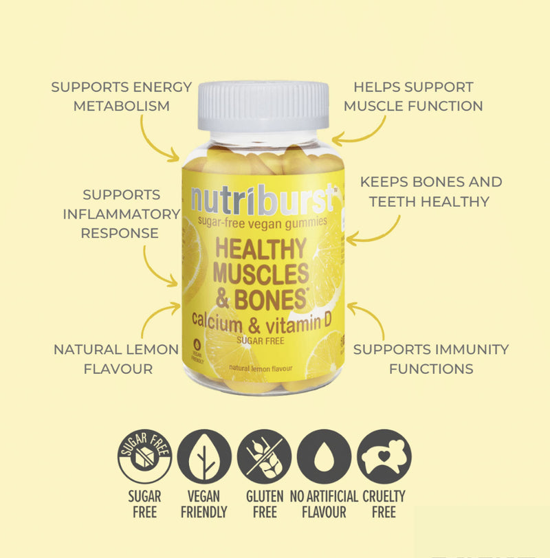 NUTRIBURST | Calcium and Vitamin D for Healthy Muscles & Bones | Chewable Vegan, Sugar Free Gummy Vitamins | 60 Gummies 1 Month Supply | Suitable for Vegetarians & Vegans Vitamin D and Calcium for Healthy Muscles & Bones 60 Count (Pack of 1) - NewNest Australia