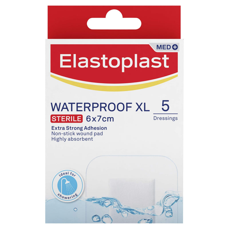 Elastoplast Waterproof XL Med+ Dressings (5 Pieces), Pack of First Aid Plasters, Large Plasters for Post-Operative Wounds, Waterproof Sterile Dressings for Wounds Clear - NewNest Australia