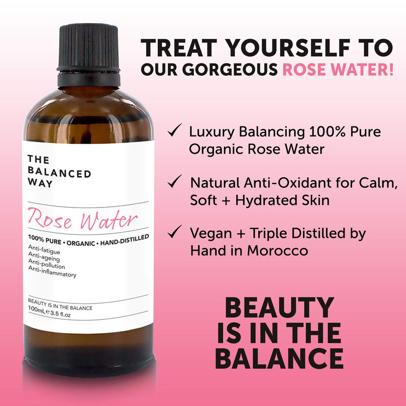100% Pure & Organic Rose Water (100ml Glass Bottle) | Triple Distilled Premium Anti-Oxidant Rose Water Face Toner | Calms, Tones & Rehydrates | Gentle on Skin | Controls Excess Oil | Made in Morocco - NewNest Australia