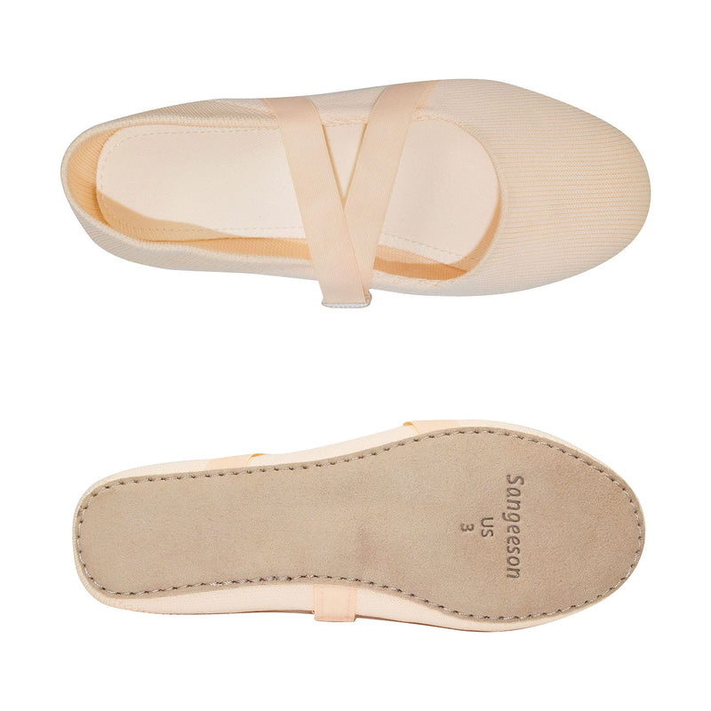SANGEESON Ballet Shoes for Girls (Leather Full Sole, Arch Support, Breathable), Yoga Socks for Kids, Jazz Shoes, Ballerina Shoes, Dance Shoes Women for Beginner, Barre Slipper Socks 2 Little Kid Cream Pink-v2 - NewNest Australia