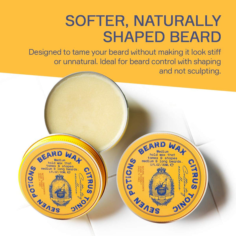 Seven Potions Beard Wax for Men - Medium Strong Hold Styling Wax for Shaping and Grooming Your Beard and/or Mustache - Purely Natural, Organic, Cruelty Free - Citrus Tonic (30 ml) 30 ml (Pack of 1) - NewNest Australia
