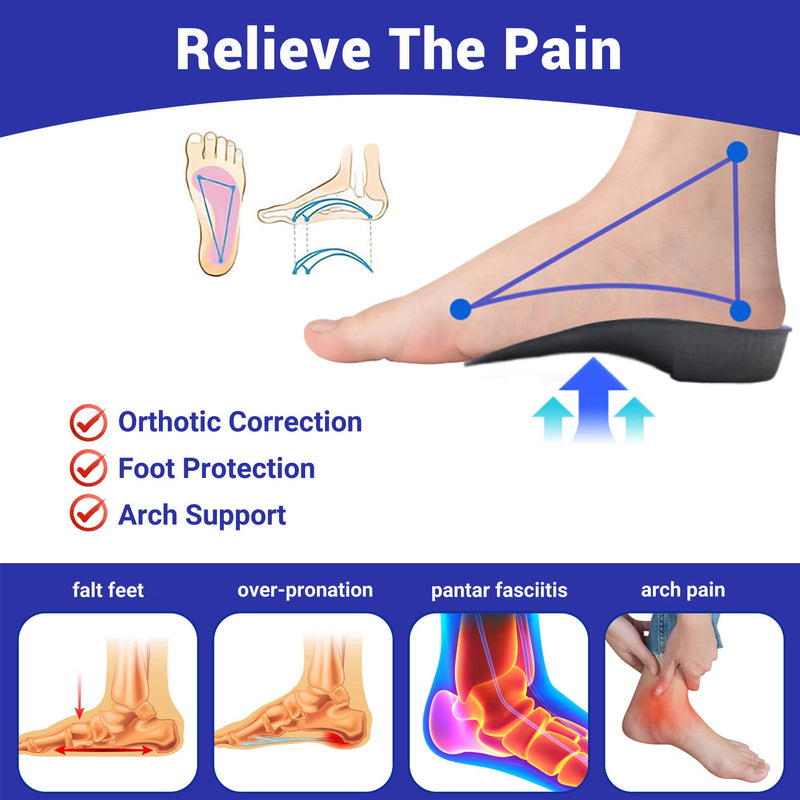 High Arch Support Insoles, FitFeet 3/4 Orthotics Shoe Insoles for Women and Men, Plantar Fasciitis Insoles for Flat Feet, Over-Pronation, Relief Heel Spur Pain Orthotic Inserts, Blue and Black, M M | 5.5~8 UK - NewNest Australia