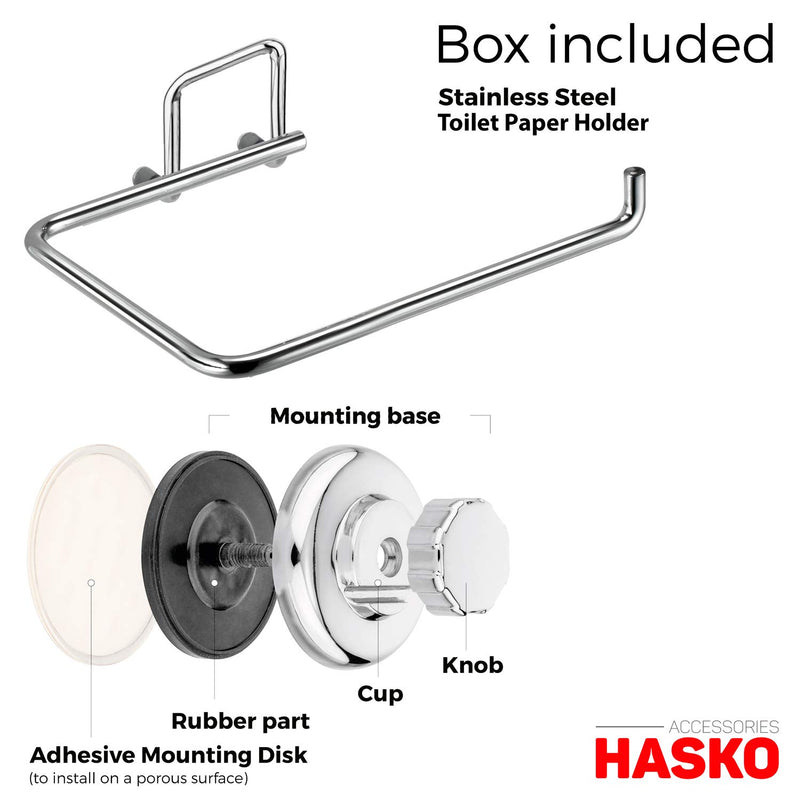 HASKO accessories - Powerful Vacuum Suction Cup Toilet Paper Holder – Wall Mount Stainless Steel Tissue Roll Dispenser for Bathroom & Kitchen – Can be Mounted on Clean Flat Smooth Surface (Chrome) - NewNest Australia