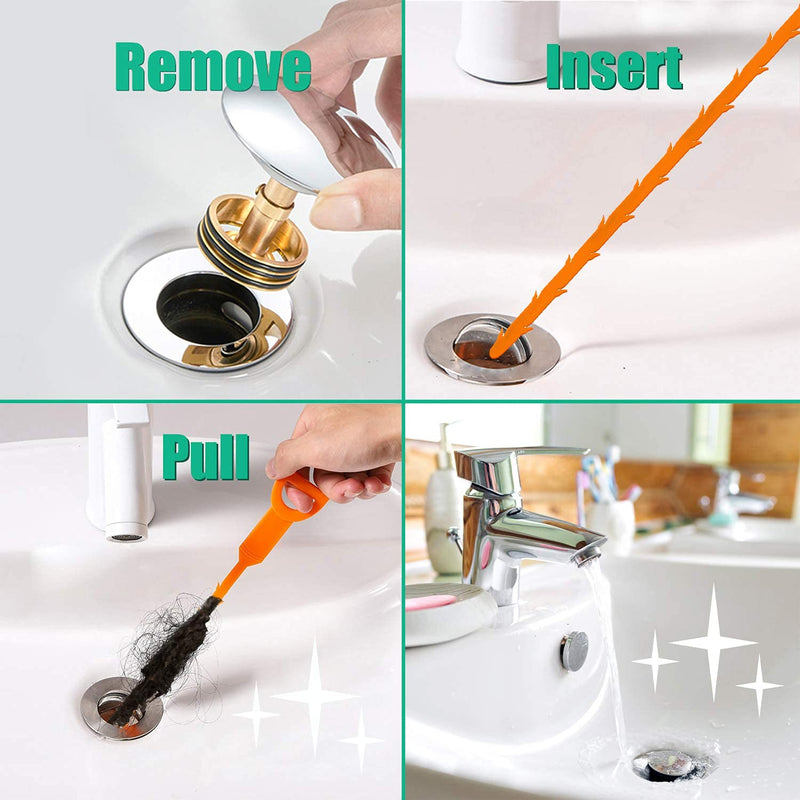 Drain Clog Remover,3 Pack Snake Clog Remover Tool,Drain Cleaner Tool for Sink,Tube Drain Cleaning,Hair Clog Remover. Orange - NewNest Australia