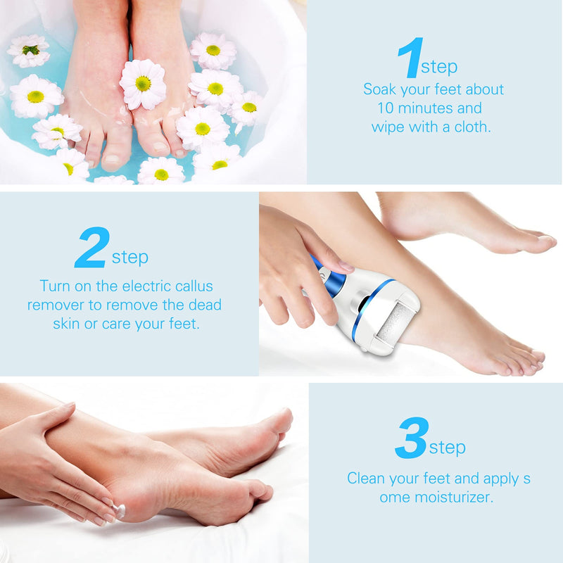 Hard Skin Remover Foot File Electric, Ratukall Rechargeable Dry Skin Remover for Feet, Professional Pedicure Tools Foot Scrubber Care Kit with Storage Bag for Dead Skin Cracked Corn Heels Calluses Blue - NewNest Australia