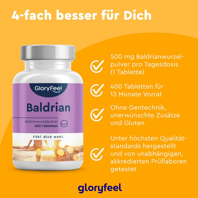 Valerian High Dose - 400 Vegan Tablets For Soothing - Over 1 Year Supply - Quiet Sleep And Inner Serenity - Vegan And Without Unwanted Additives Made In Germany - NewNest Australia