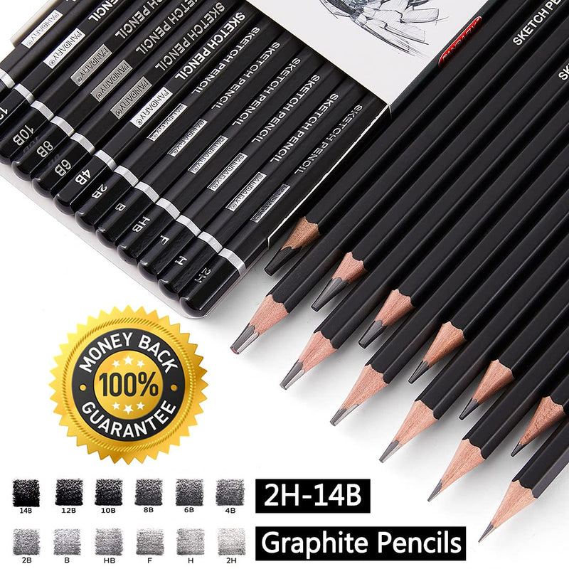 PANDAFLY Professional Drawing Sketching Pencil Set - 12 Pieces Art Drawing Graphite Pencils(14B - 2H), Ideal for Drawing Art, Sketching, Shading, Artist Pencils for Beginners & Pro Artists - NewNest Australia