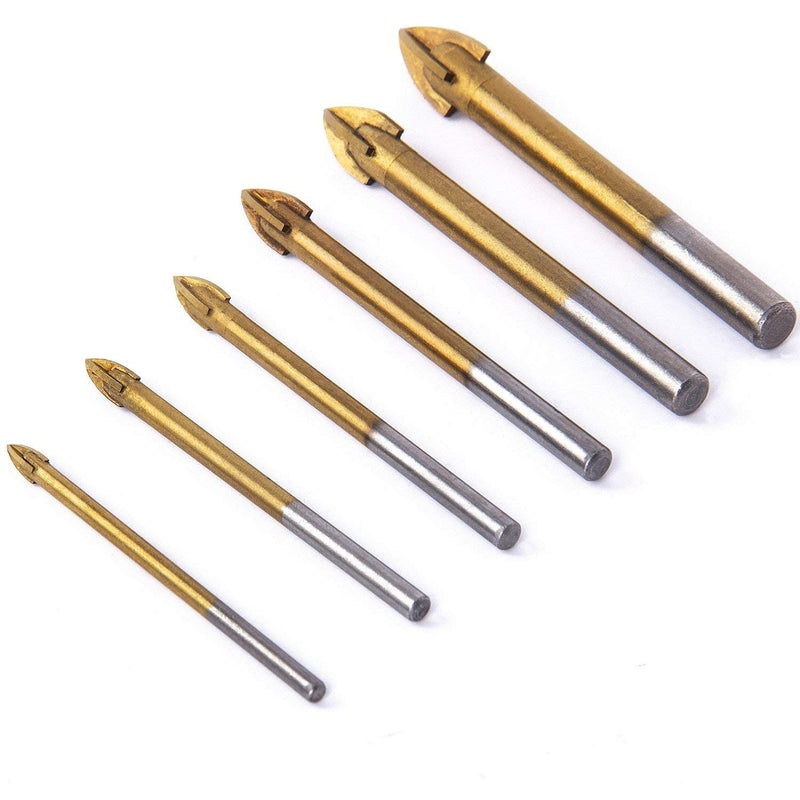 HOMEIDOL 6pcs Titanium Coated Glass Drill Bits Set 4 Cutting Edges Cross Spear Head Drill for Ceramic Tile Marble Mirror and Glass, 4mm 5mm 6mm 8mm 10mm 12mm - NewNest Australia