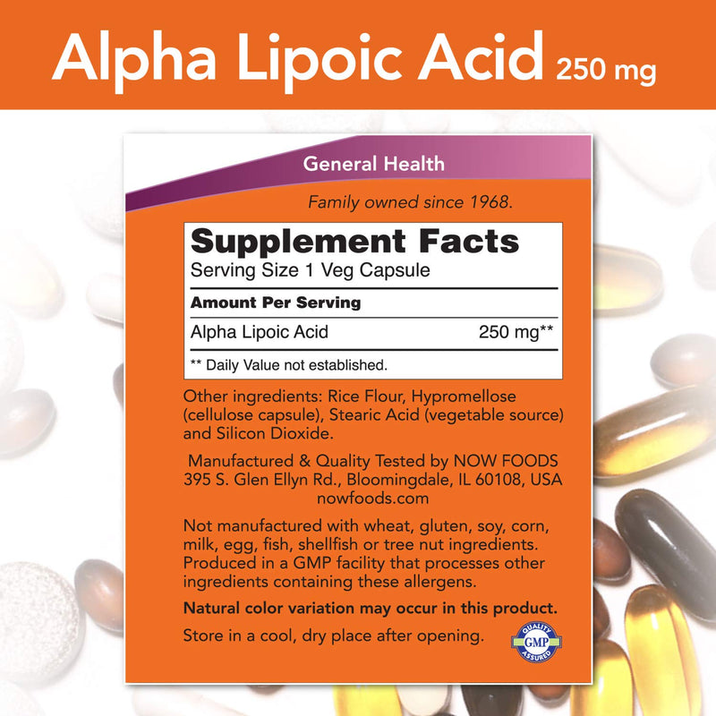 NOW Supplements, Alpha Lipoic Acid 250 mg, Supports Glutathione Production*, Free Radical Scavenger*, 60 Veg Capsules - NewNest Australia