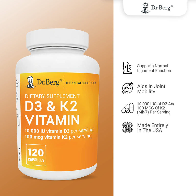 Dr. Berg's Vitamin D3 K2 w/ MCT Oil - Includes 10,000 IU of Vitamin D3, 100 mcg MK7 Vitamin K2, Purified Bile Salts, Zinc & Magnesium for Ultimate Absorption - K2 D3 Vitamin Supplement - 120 Capsule - NewNest Australia