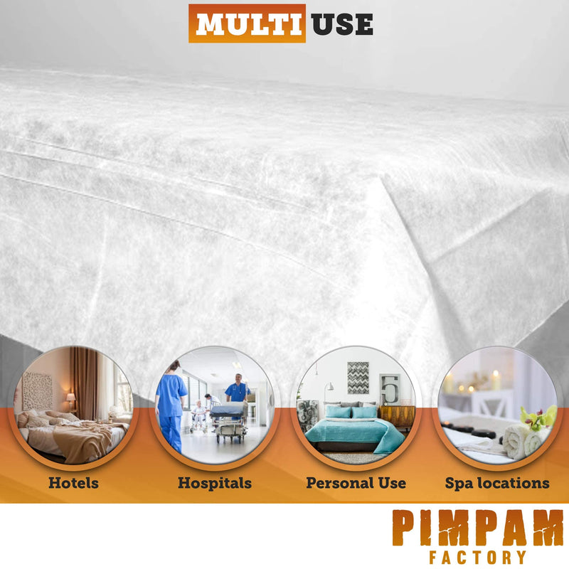 PimPam Factory - Non-Fitted Disposable NWF Massage Couch Sheets 31.4 x 78.4 in - Disposable Table Cover Liquid Repellent - Ideal Beauty Bed Cover for Special Measurements - Made in EU - Pack 10 80x200 - NewNest Australia